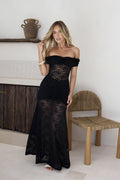 Vaneya Off Shoulder Lace Maxi Dress Black