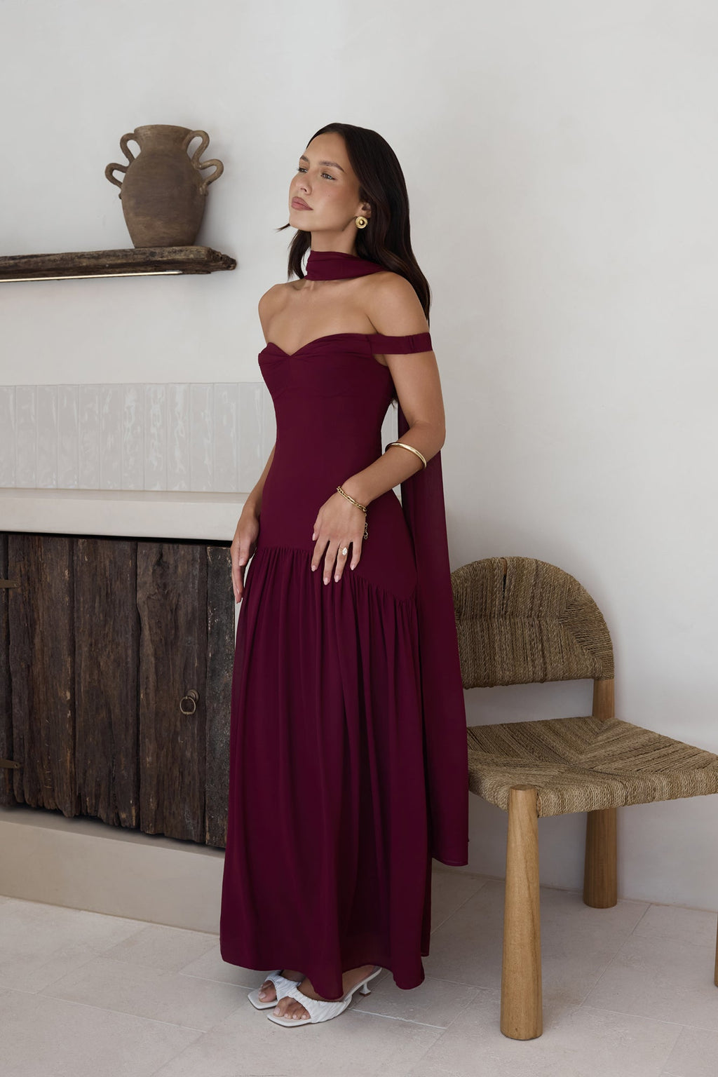 Sparkle Somewhere New Maxi Dress Wine