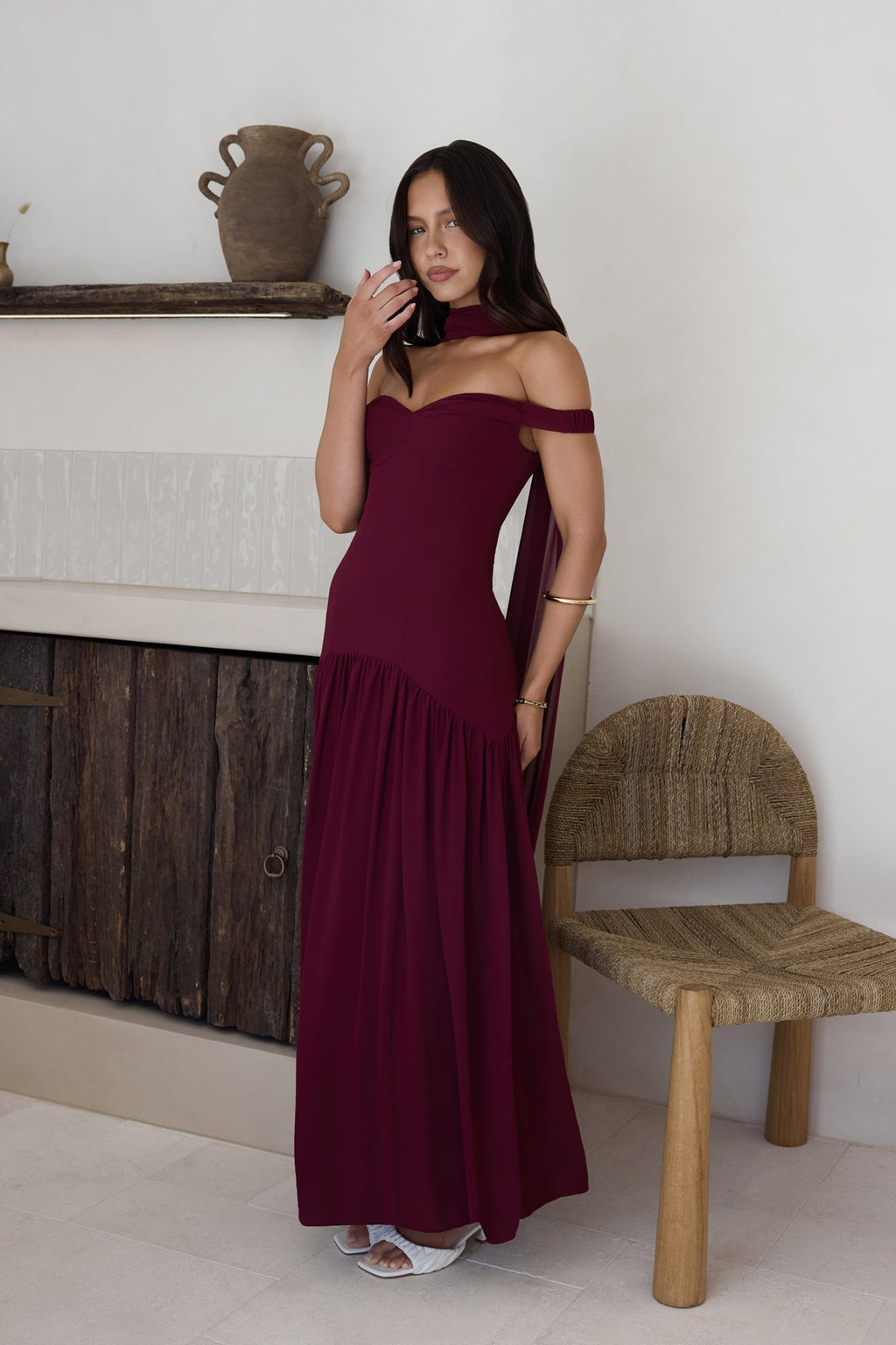 Sparkle Somewhere New Maxi Dress Wine