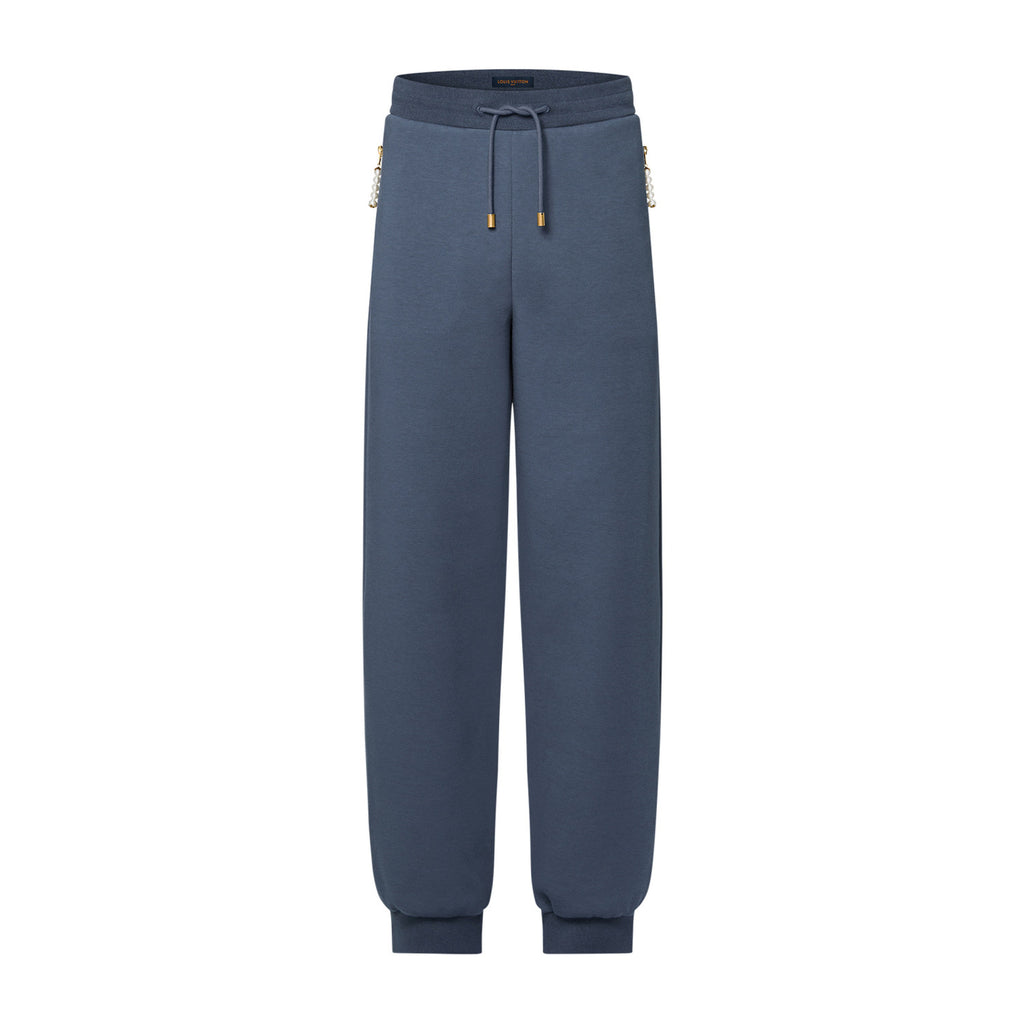 Louis Vuitton Men's Spring and Autumn Blue Embroidery Letter Logo Pearl Pendant Hooded Zipper Jacket Lace-Up Trousers Pants Set Suit #99763