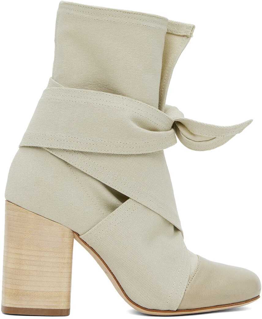 Lemaire Women's Canvas Leather High-Heeled Short Boots. Spring And Autumn Solid Color Bow Round Toe Lace-Up Thick Heel Casual Shoes Ngvp #2147