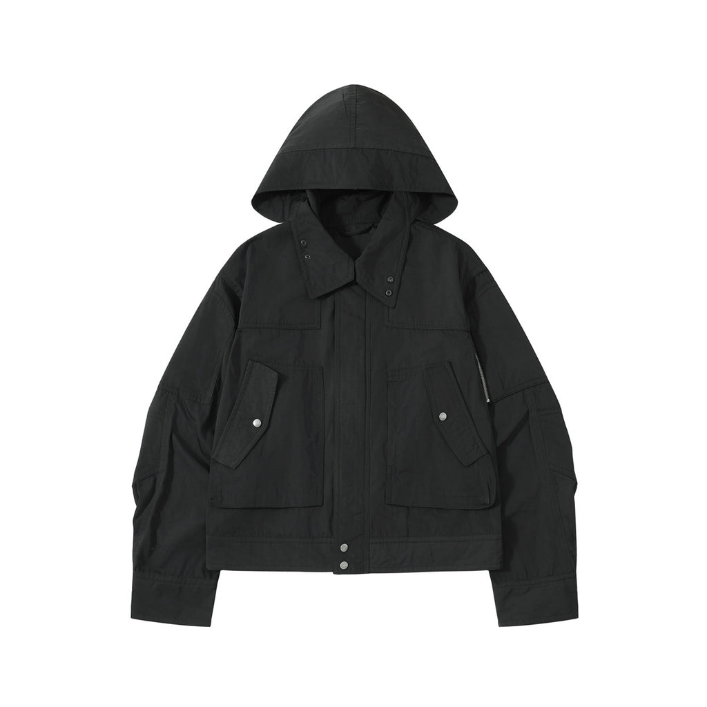 DRIES VAN NOTEEN Men's Fall/Winter Waterproof Coating Anti-static Quilted Cotton Sandwich Hooded Zipper Bomber Long Sleeve Jacket Men's Black #332176