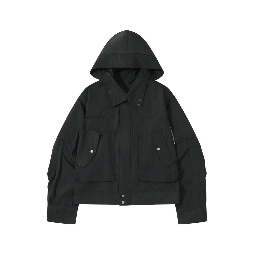 DRIES VAN NOTEEN Men's Fall/Winter Waterproof Coating Anti-static Quilted Cotton Sandwich Hooded Zipper Bomber Long Sleeve Jacket Men's Black #332176