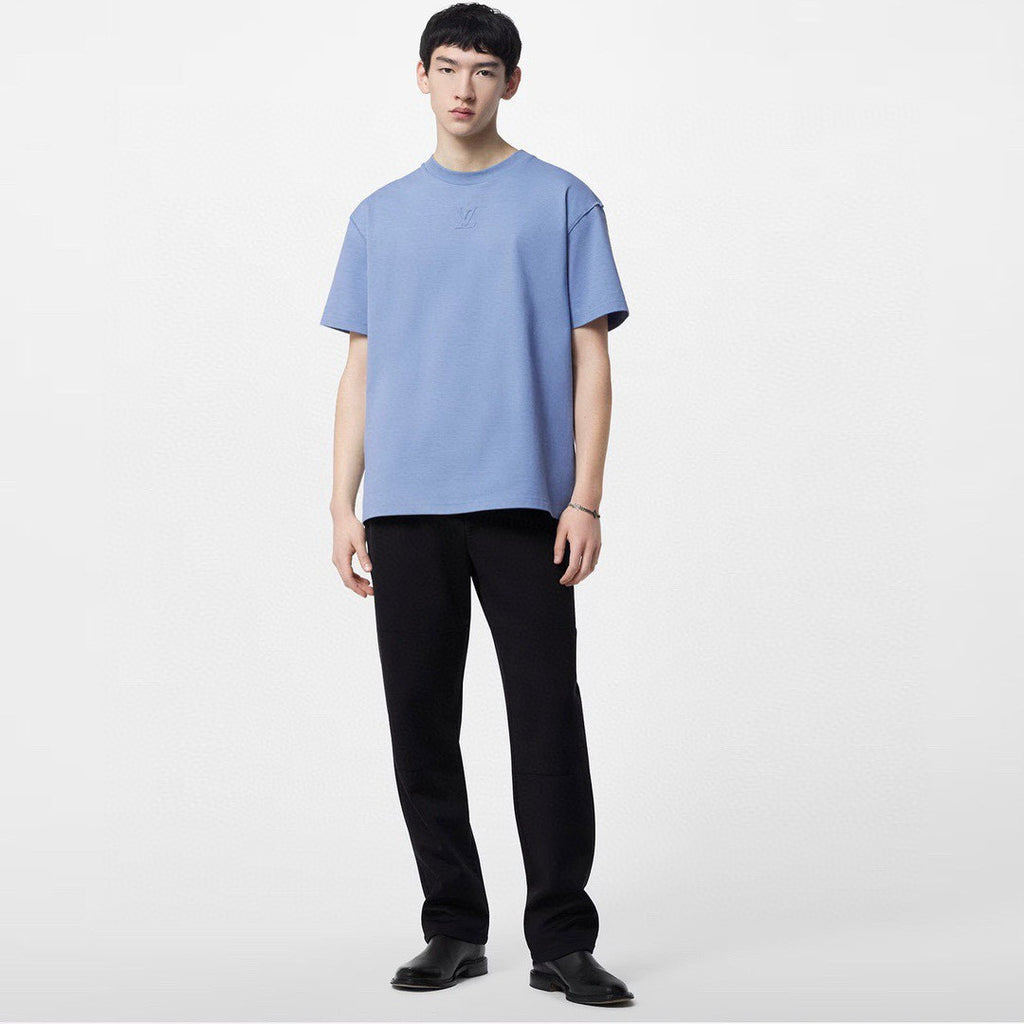 Louis Vuitton Men's And Women's Blue Embossed Logo Loose Round Neck Short Sleeve T-shirt #98495