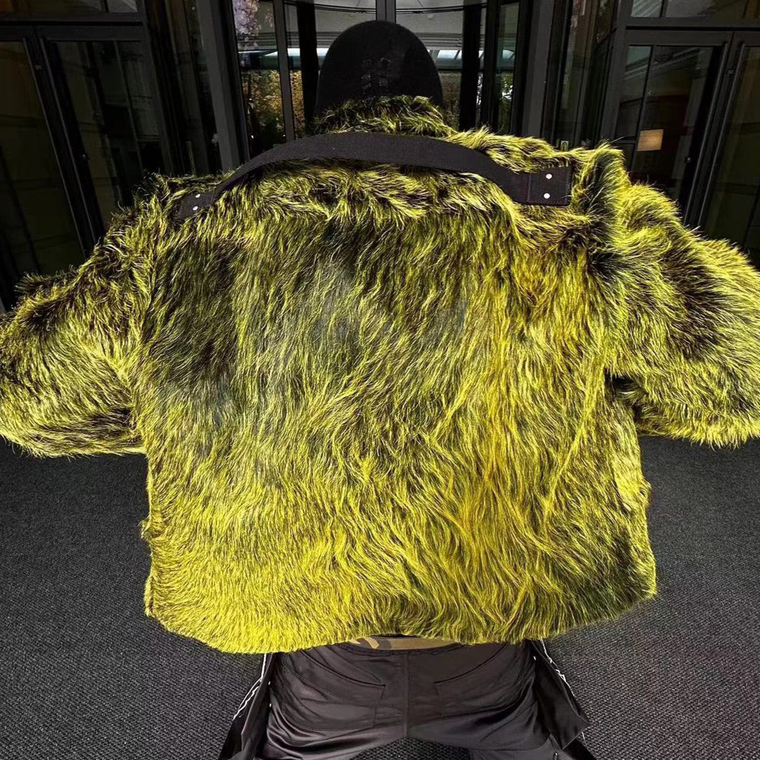 Rick Owens Men's spring and fall trend of high street retro yellow-green plush cowhide jacket lapel single-breasted casual jacket Ngvp #8247