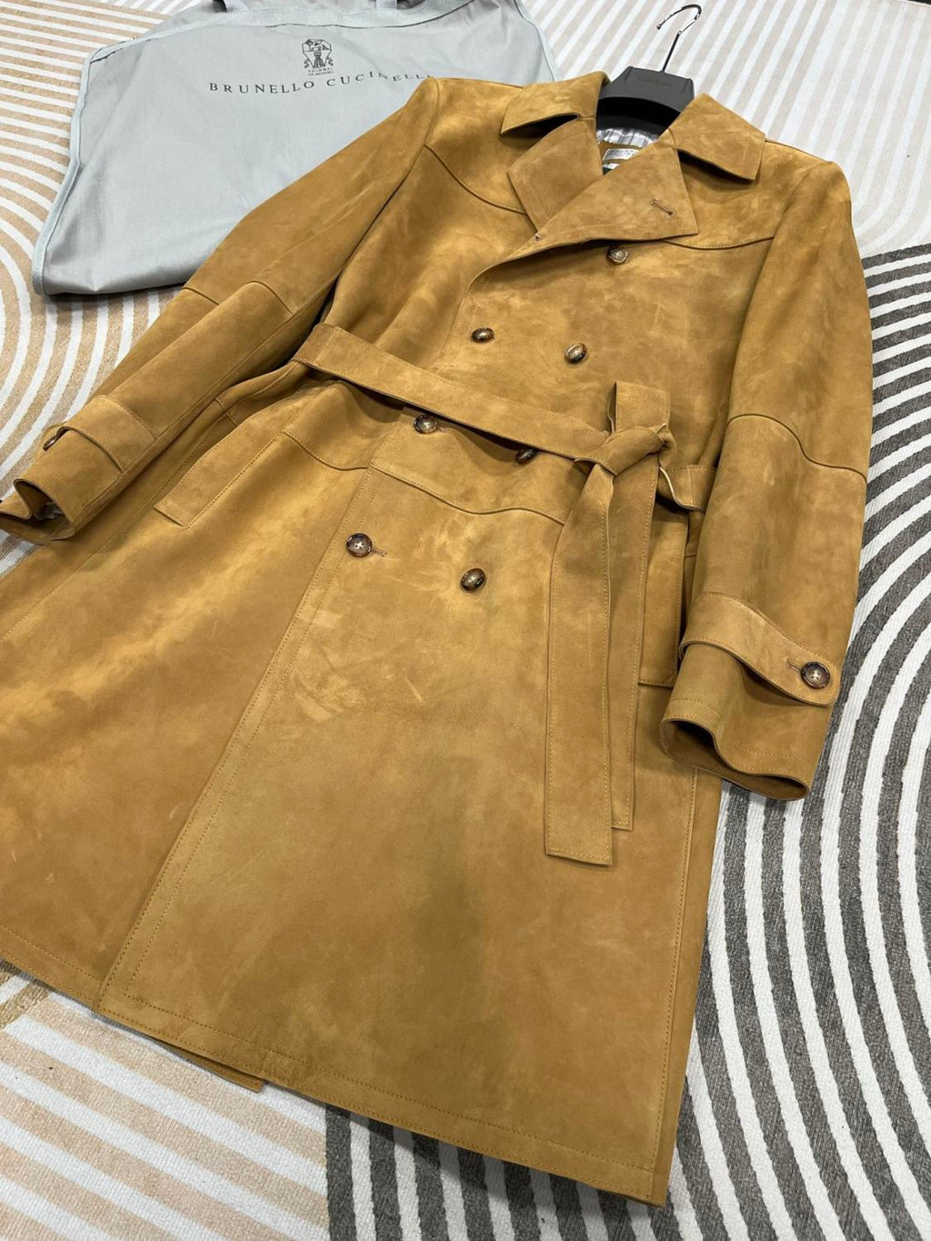 Brunello Cucinelli Men's Women's Autumn And Winter Leather Trench Coat Casual Solid Color Lapel Belt Jacket Ngvp #9777