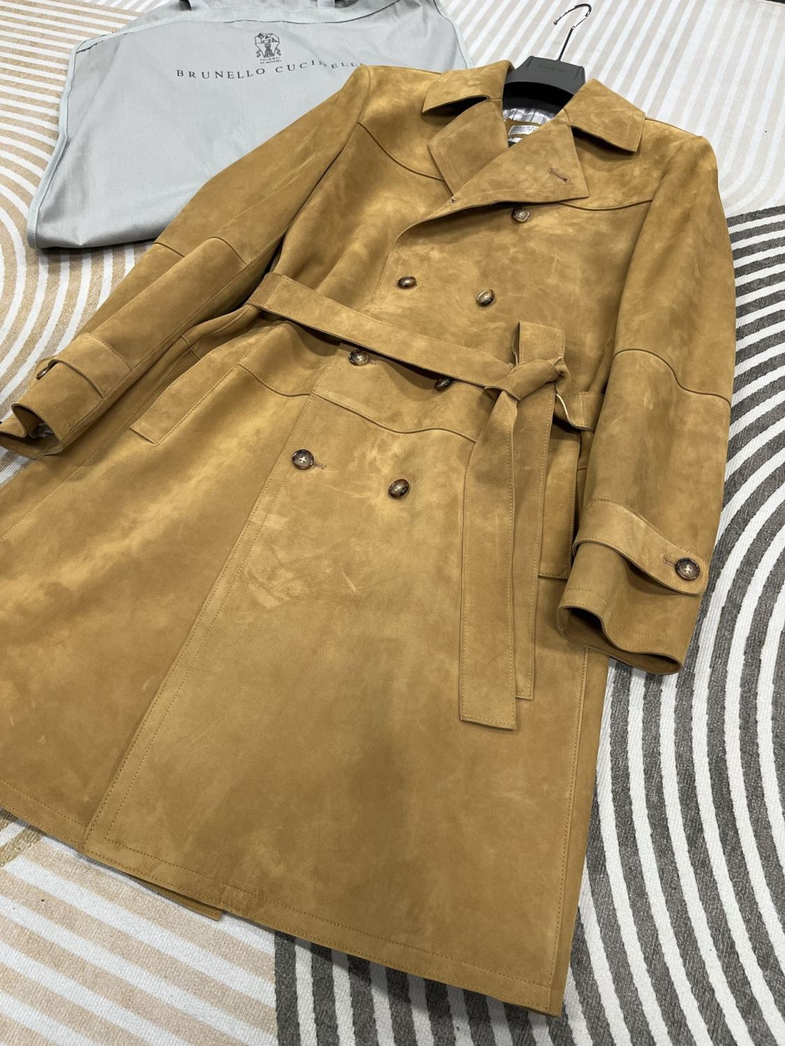 Brunello Cucinelli Men's Women's Autumn And Winter Leather Trench Coat Casual Solid Color Lapel Belt Jacket Ngvp #9777