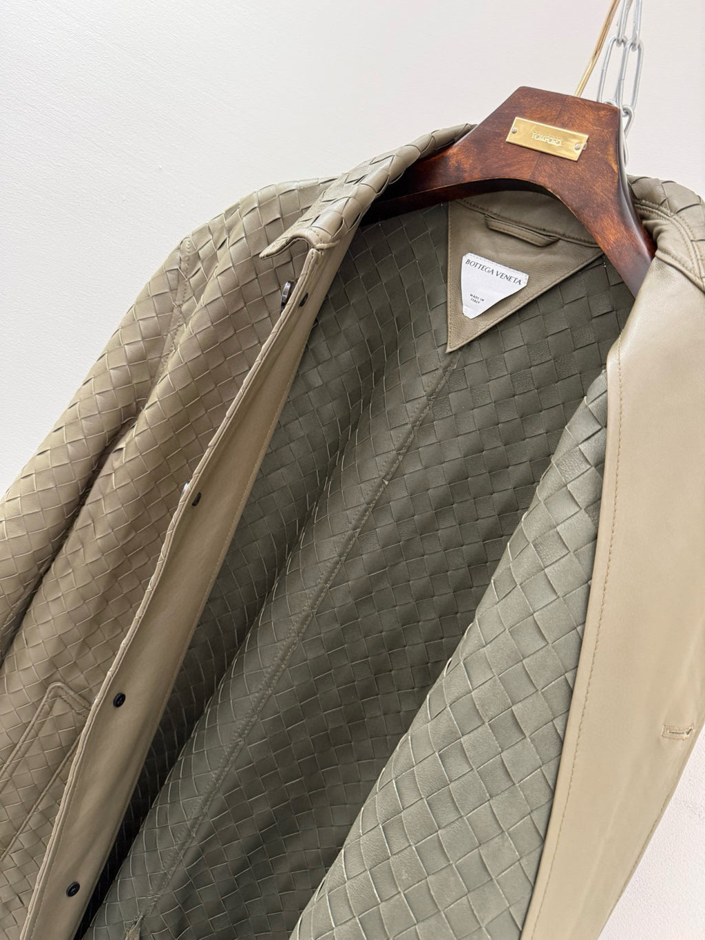 Bottega Veneta Men's And Women's  Spring/Fall Fashion Casual Leather Hand Woven Collar Single Breasted Mid-Length Trench Coat Jacket #78931