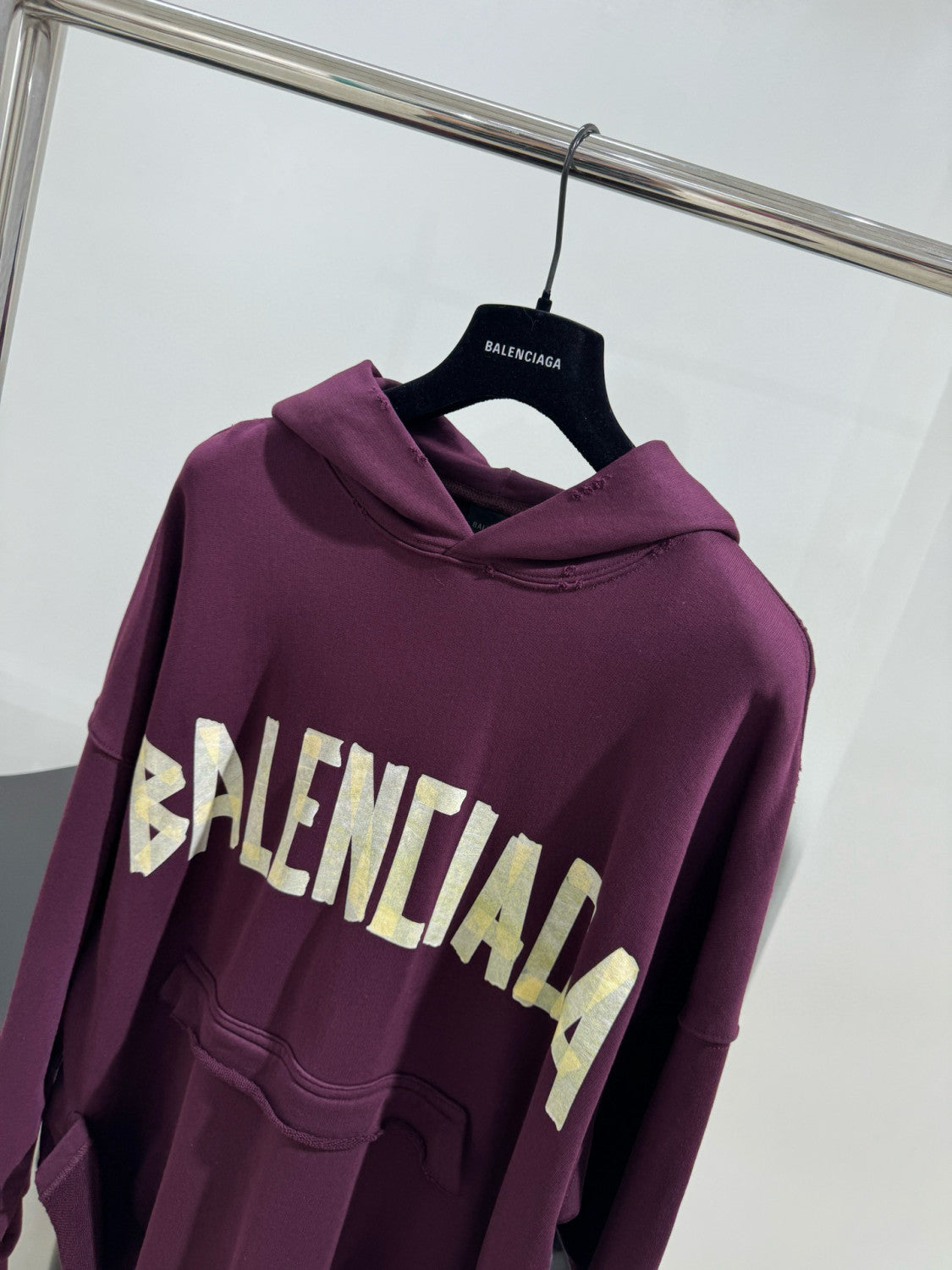 Balenciaga Men's Summer Crimson Letter Print Crew Neck Regular Fit Hooded Sweatshirt Pullover #98986