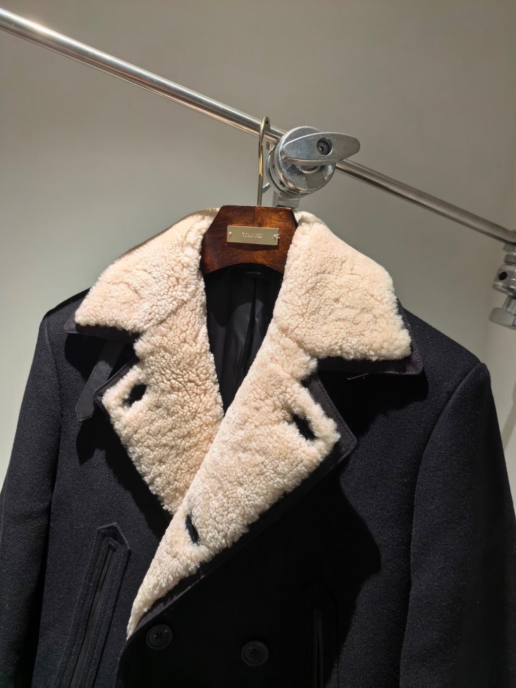 Tom Ford Men's Autumn And Winter Handmade Wool Collar Coat Fashion Trend Double-breasted Long Coat Warm Casual Temperament  #81252