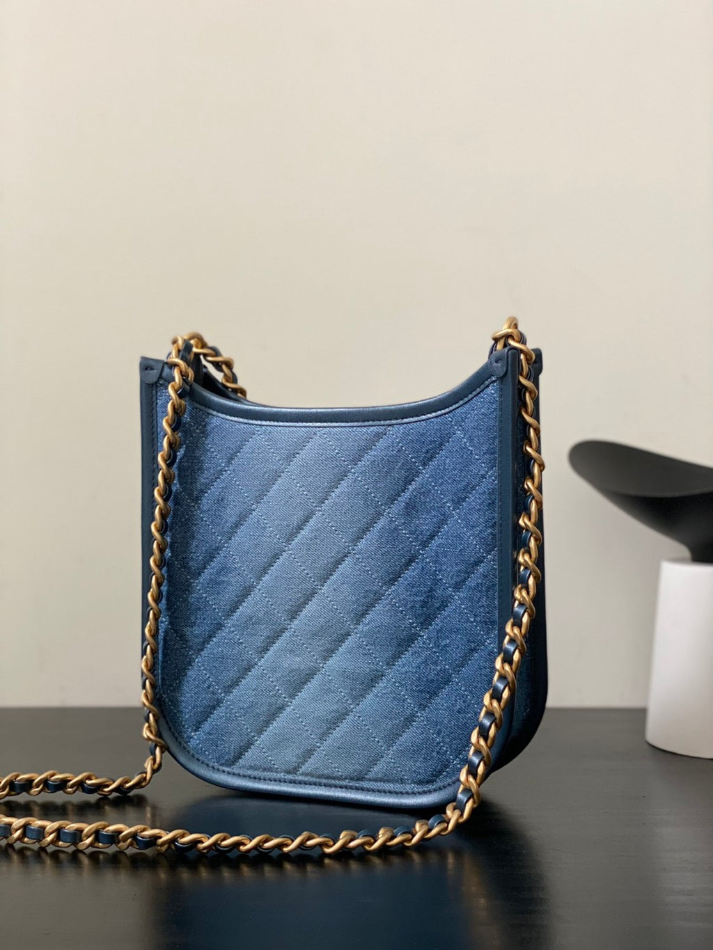 Chanel Denim Hobo Bags Stylish Metal Chain Accents Patchwork Denim Logo Crossbody Elegant And Fashionable Vacation Bag #195813
