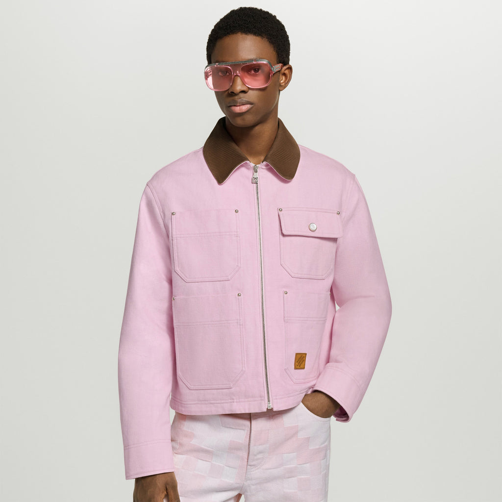 Louis Vuitton X Men's Autumn And Winter Pink Lapel Workwear Jacket Cotton Fashion Trend Zipper Casual Long Sleeve Jacket  #81632