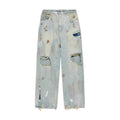 Vetements Men's Four Season Mid Rise Solid Color Distressed Holes Jeans Casual Cotton Loose Wide Leg Pants Ngvp #1211