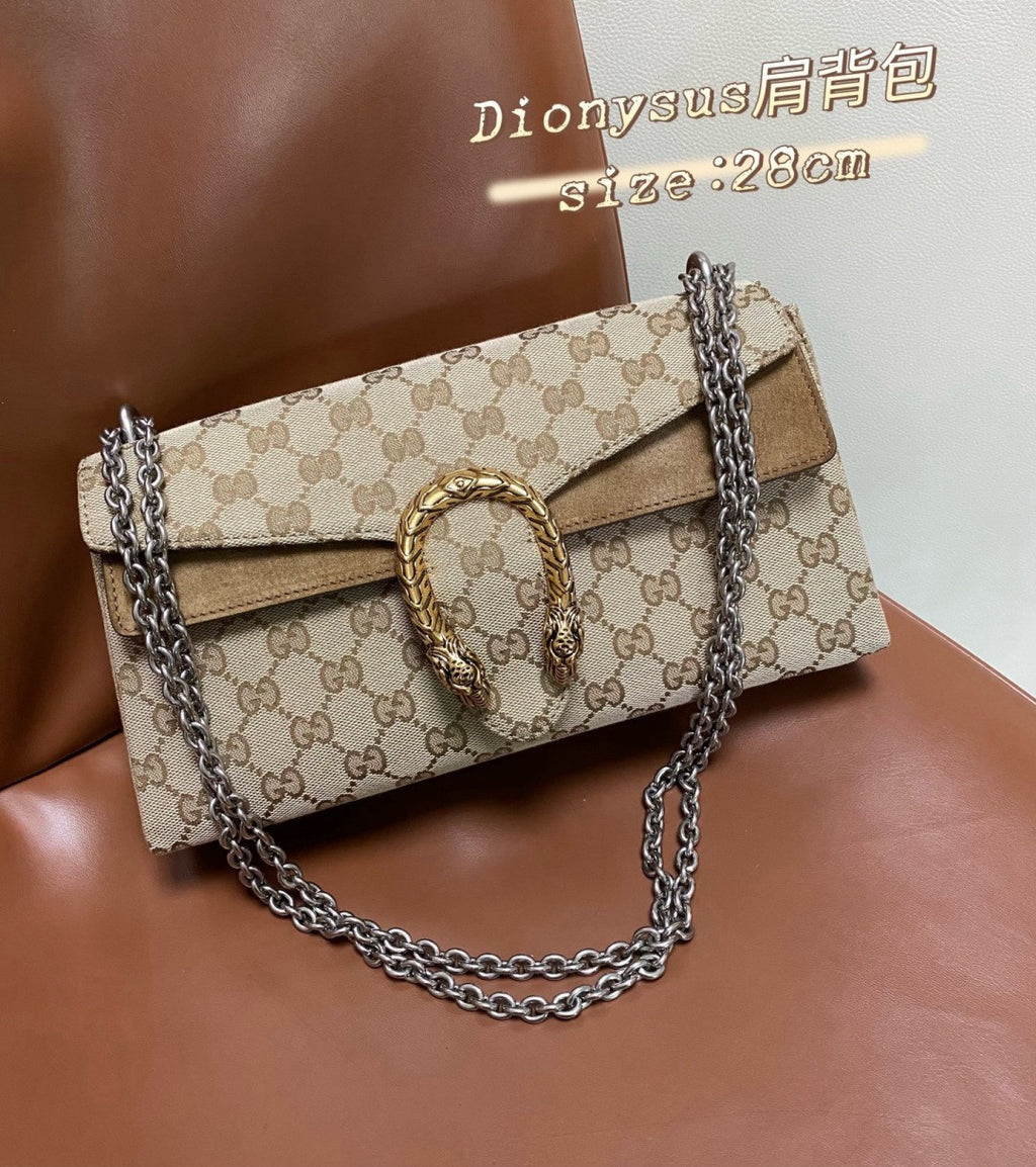 Gucci Dionysus Series Medium Shoulder Bag In Sand Dark Brown Black And Ivory Women's Classic Stylish And Elegant Flap Bag Bags 874735FAF7S #84269A