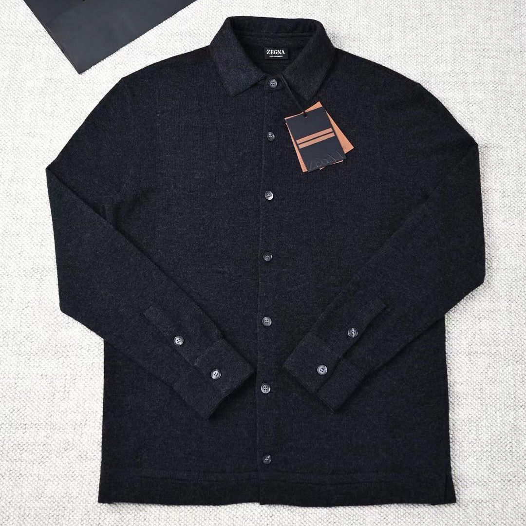 Ermenegildo Zegna Men's Spring. Summer. Autumn Cashmere Silk Lapel Long Sleeved Single Breasted Solid Color Shirt Ngvp #2564