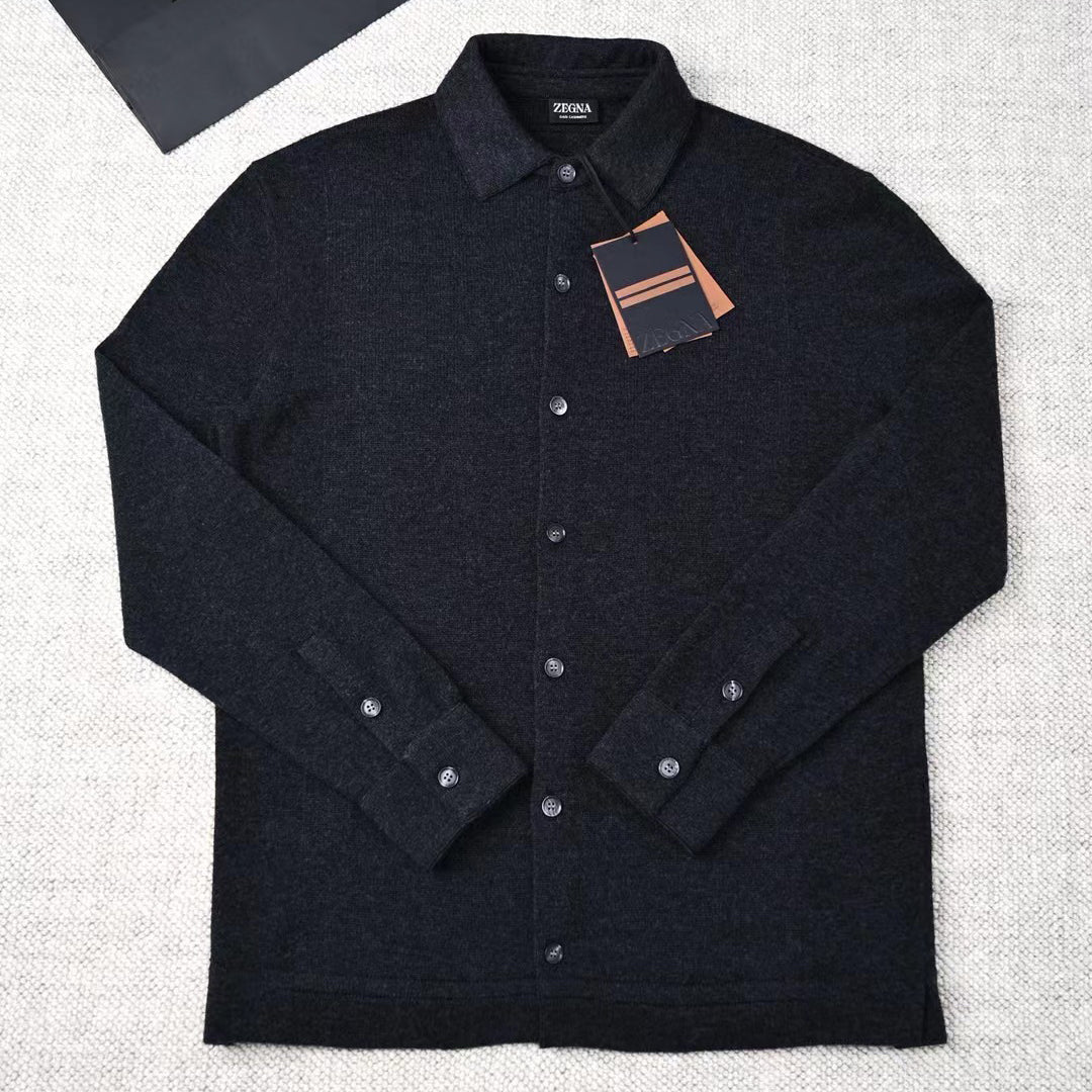 Ermenegildo Zegna Men's Spring. Summer. Autumn Cashmere Silk Lapel Long Sleeved Single Breasted Solid Color Shirt Ngvp #2564
