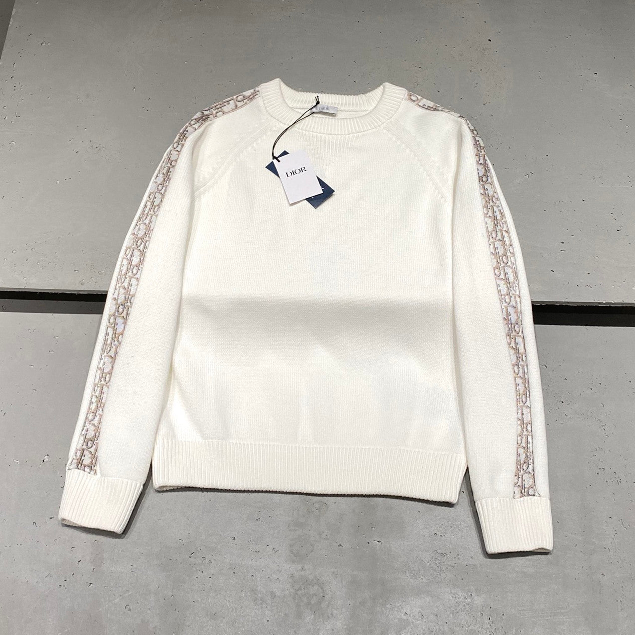 Dior Men's and Women's Fall/Winter Crewneck Pullover Oblique Print Patchwork Floral Weave Ribbed Knit Pullover Sweater #79479