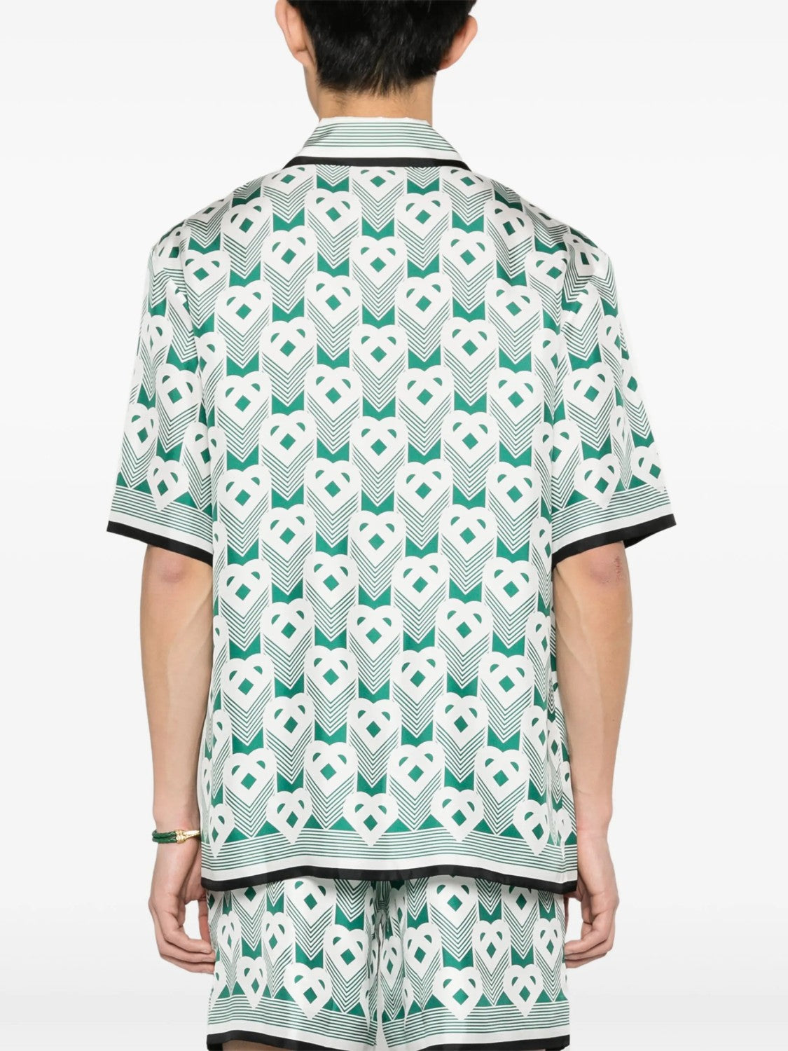 Casablanca Men's Summer Gradient Heart Printed Silk Short Sleeve Shirt Casual Elastic Lace-Up Shorts Ngvp  #8677