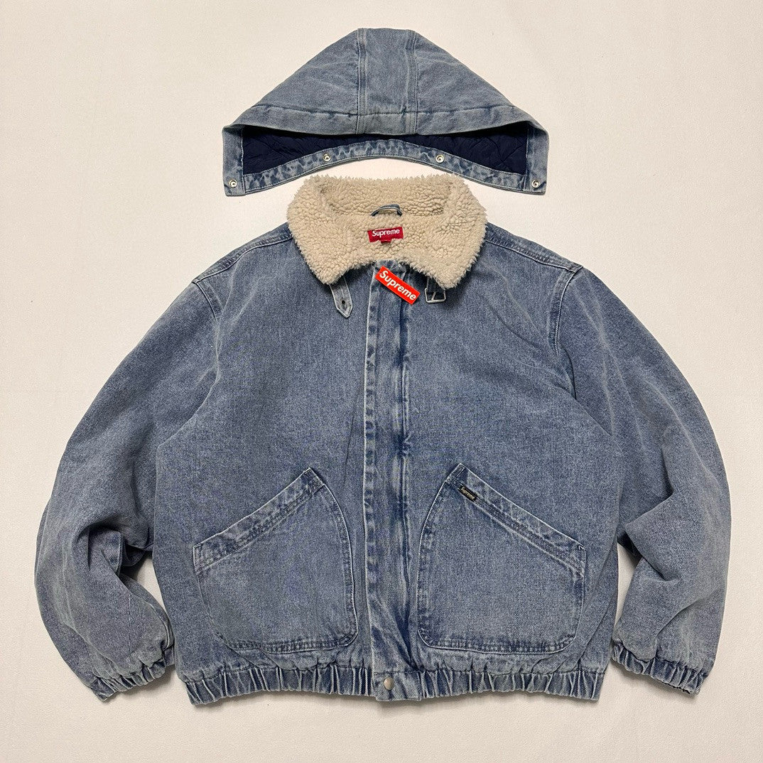 Supreme Men's And Women's Fall And Winter Solid Color Removable Hood Lamb's Wool Lining Long Sleeved Denim Jacket #74563