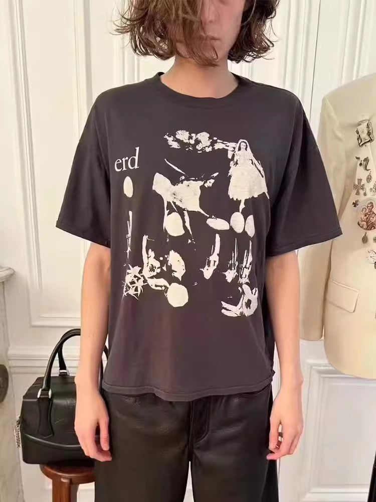 Enfants Riches Deprimes Men's Summer Washed Pattern Letter Print Round Neck Cotton Fitted Short Sleeve T-Shirt Ngvp #8586