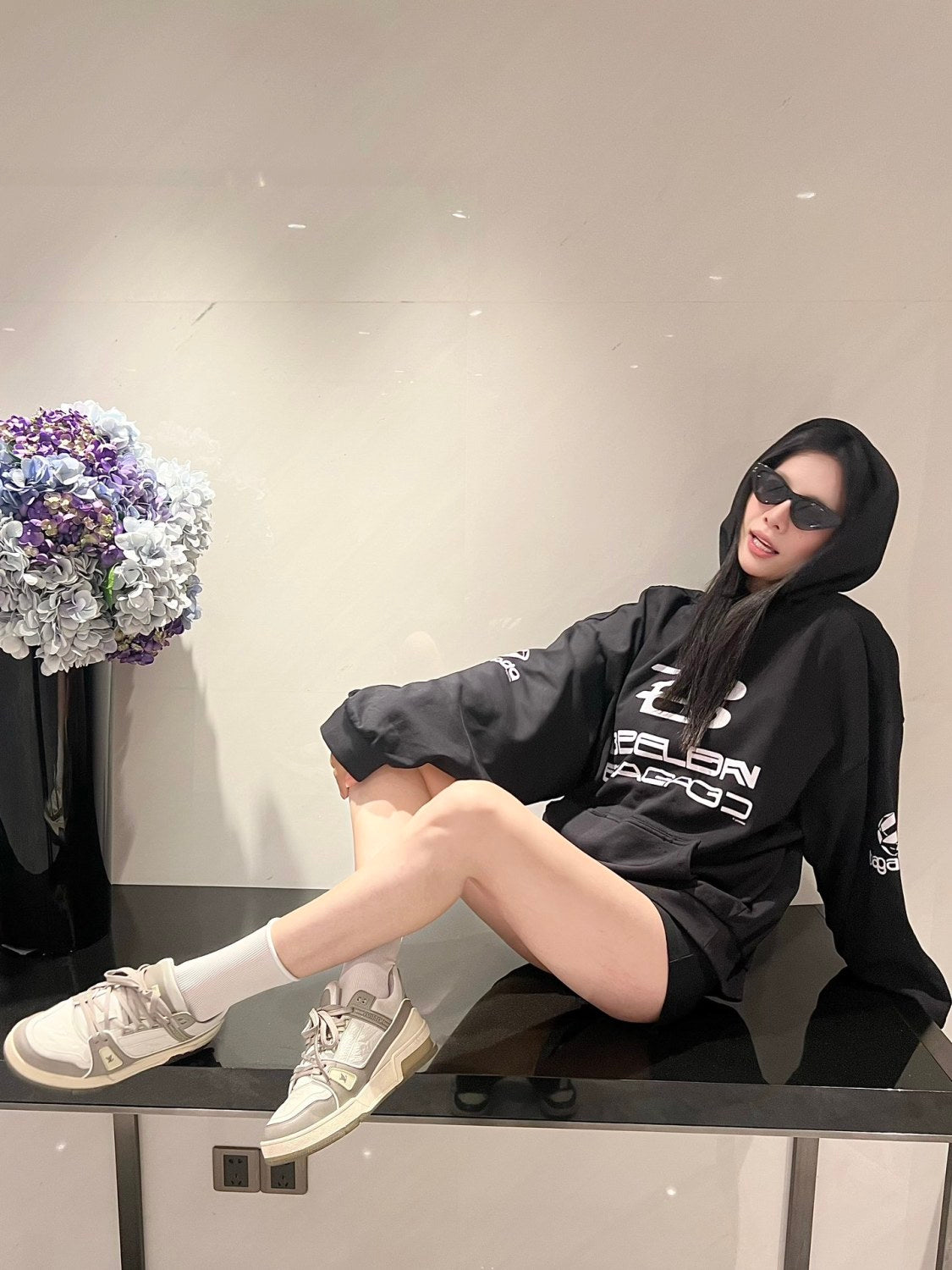 Balenciaga Women's Spring And Autumn Cotton AI Printed Solid Color Long Sleeve Loose Hoodie Sweatshirt #71525