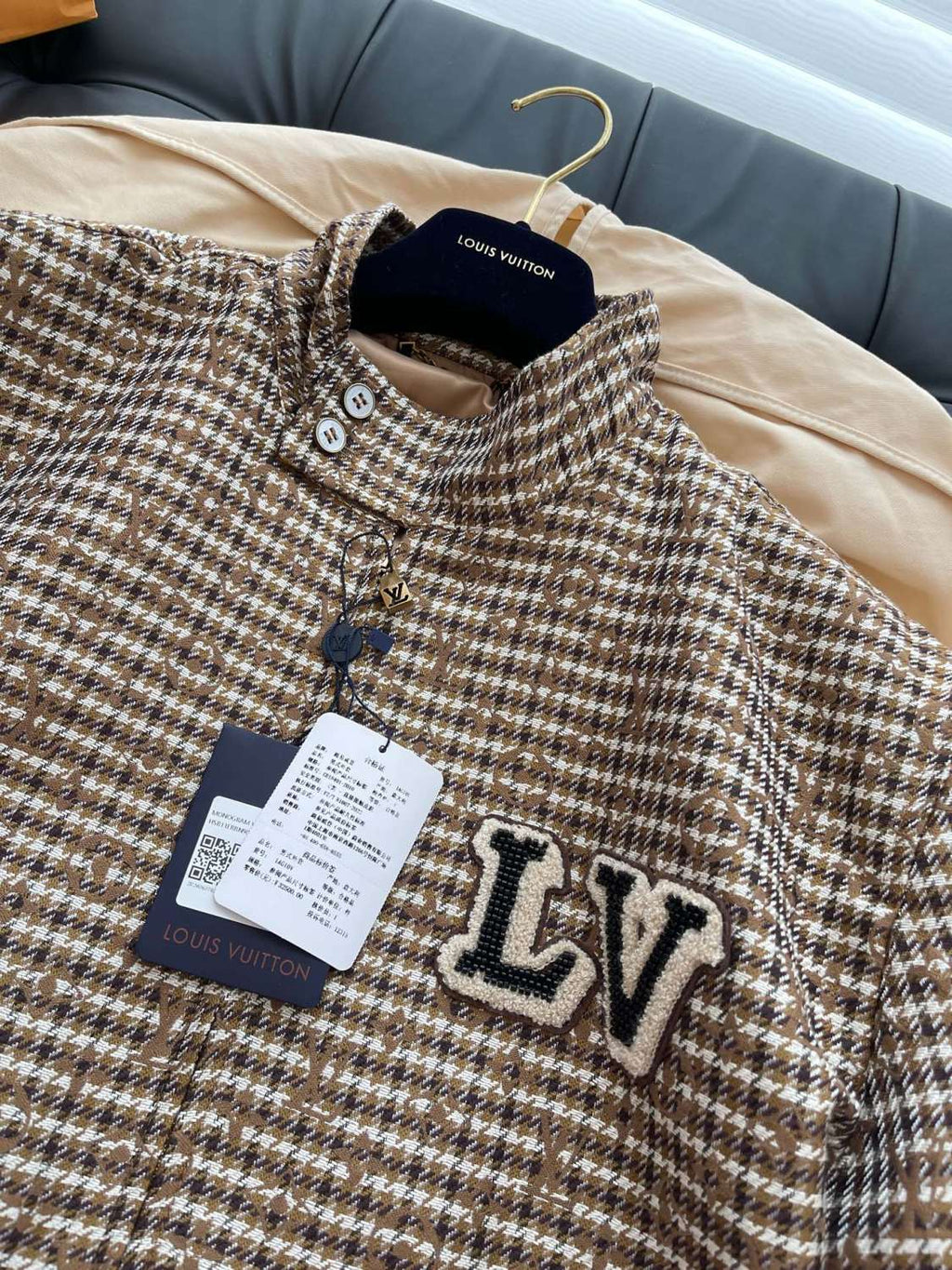 Louis Vuitton Men's Spring Autumn Monogrammed Jacquard Wool Harrington Blouson Zipper Long Sleeve Jacket #71837