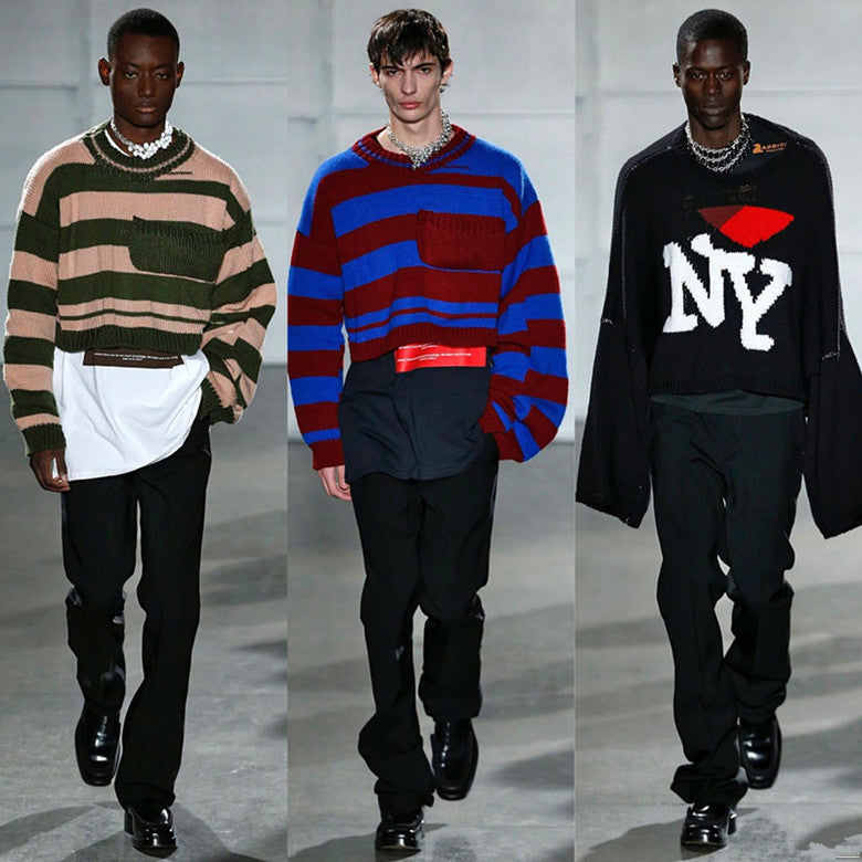 Raf Simons Men's Fall And Winter Black Ny Jacquard Round Neck Long Sleeve Knitted Sweater High Street Trend Casual Pullover Sweater Ngvp #2462
