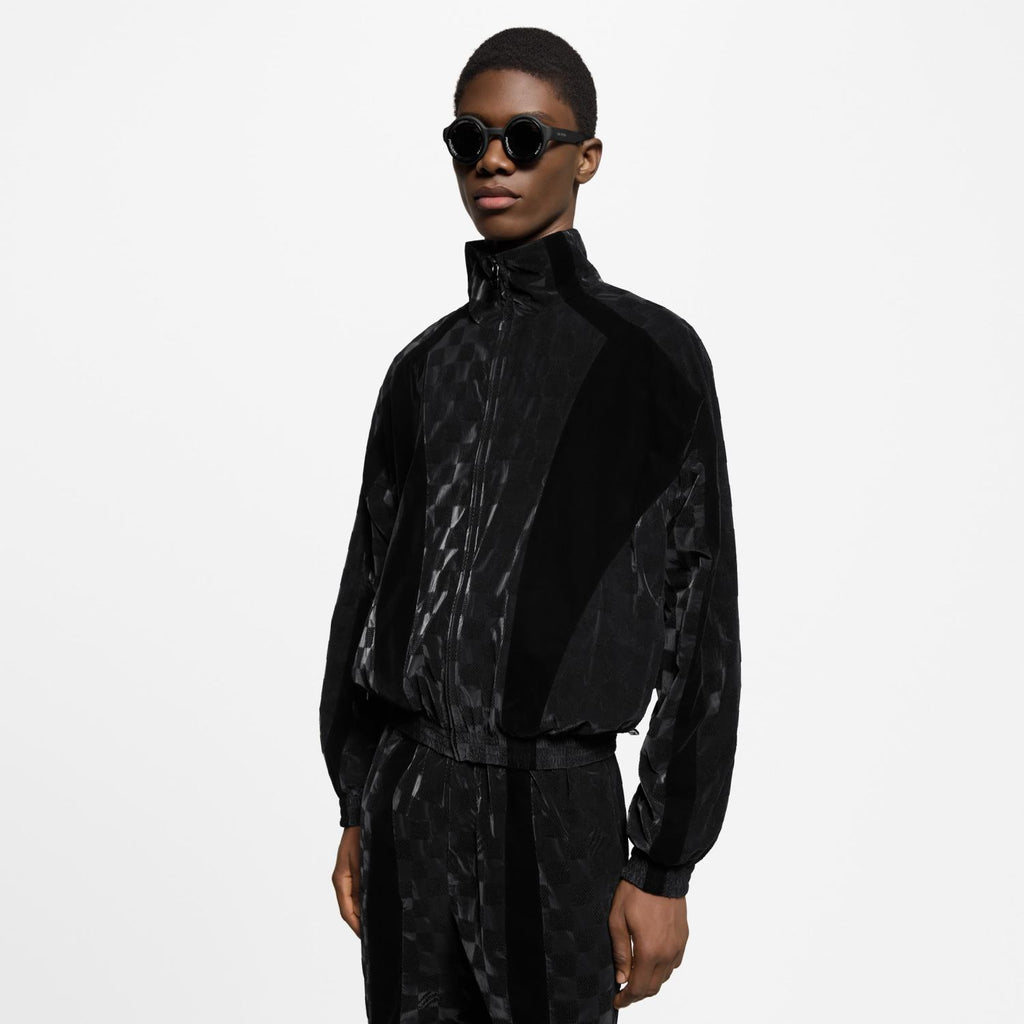 Louis Vuitton Men's Spring/summer Flocked Tech Jacket Tessellated Marque L.vuitton Déposée Logo Velvet Zipper Patchwork Jacket #81398