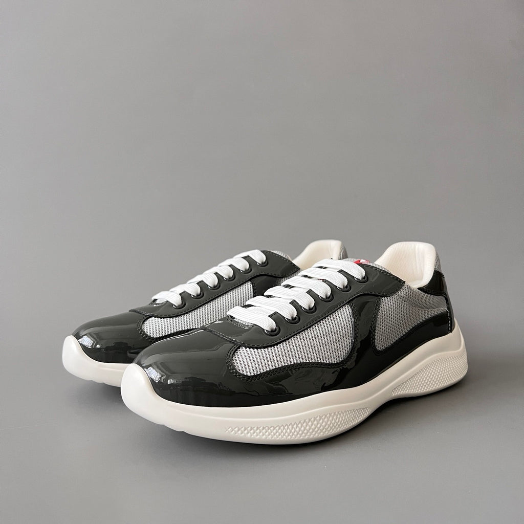 PRADA Black silver Patent Leather And Technical Fabric Prada America s Cup Sneakers #334570