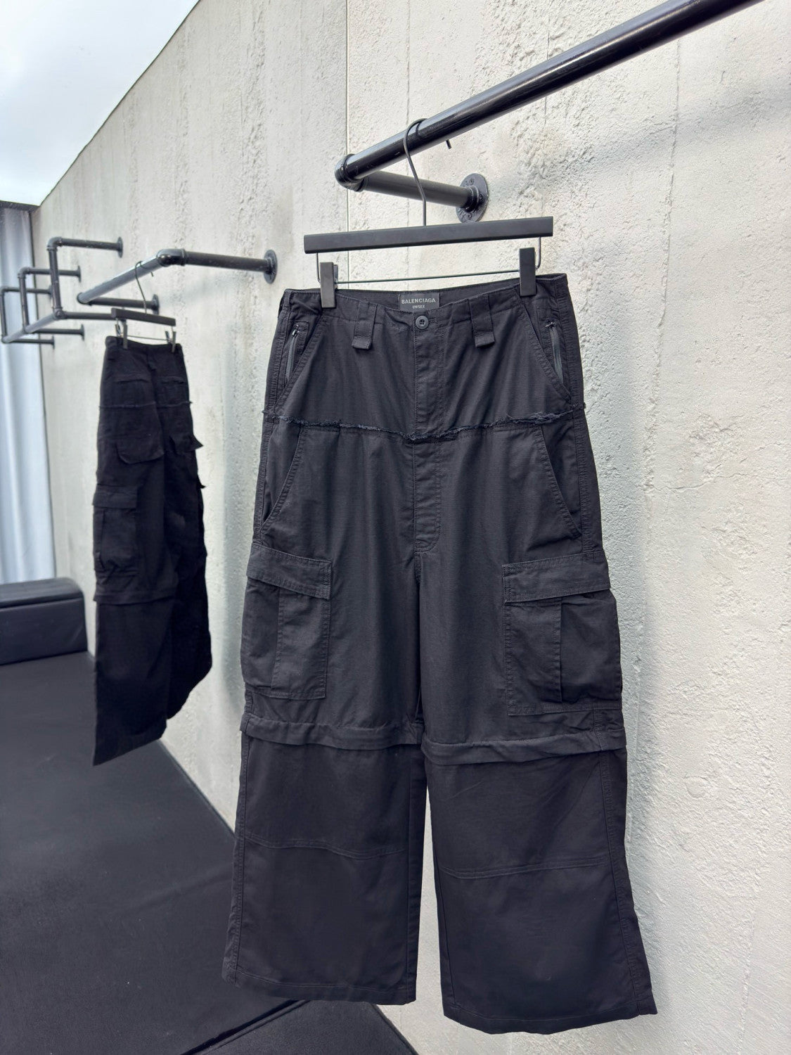 Balenciaga Men's and Women's Spring/Autumn Solid Colour Loose-Fit Wide-Leg Patchwork Work Trousers Pants #77959