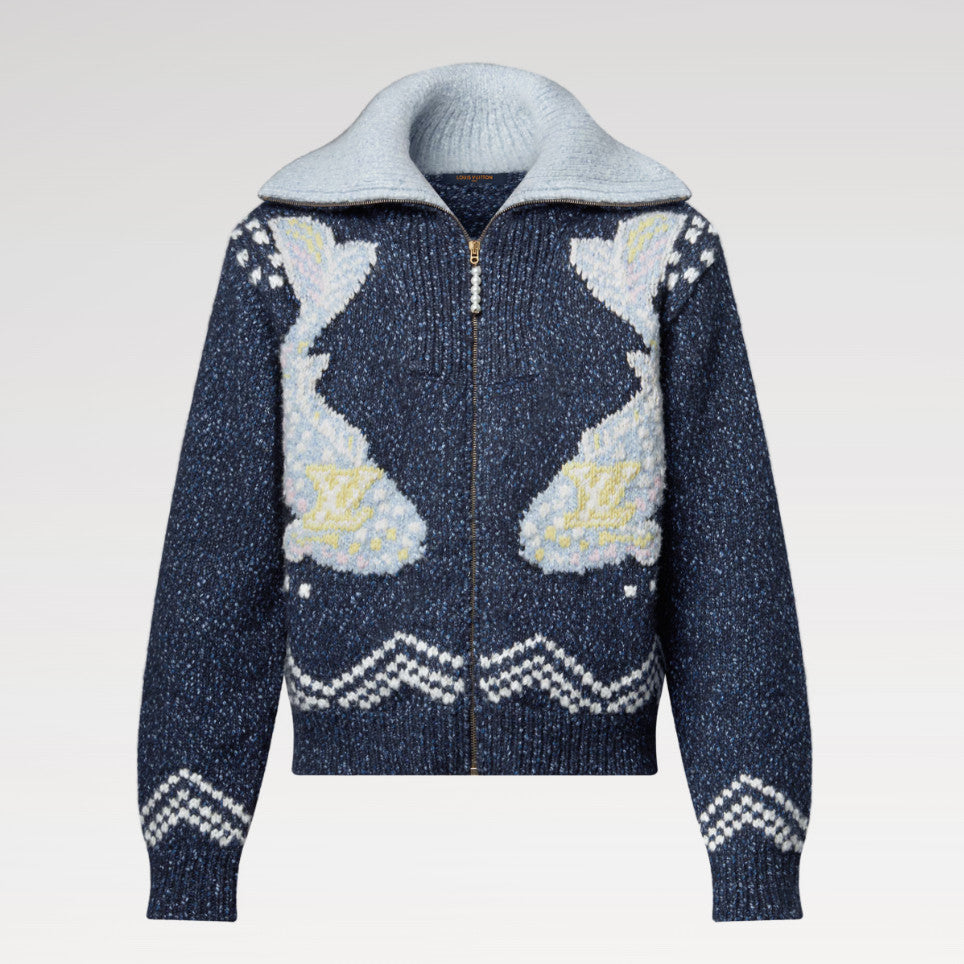 Louis Vuitton Men's Autumn/Winter Letter Print Color Block Collar Long Sleeve Knitted Sweater Zipper Knitted Waistcoat Jacket #81474