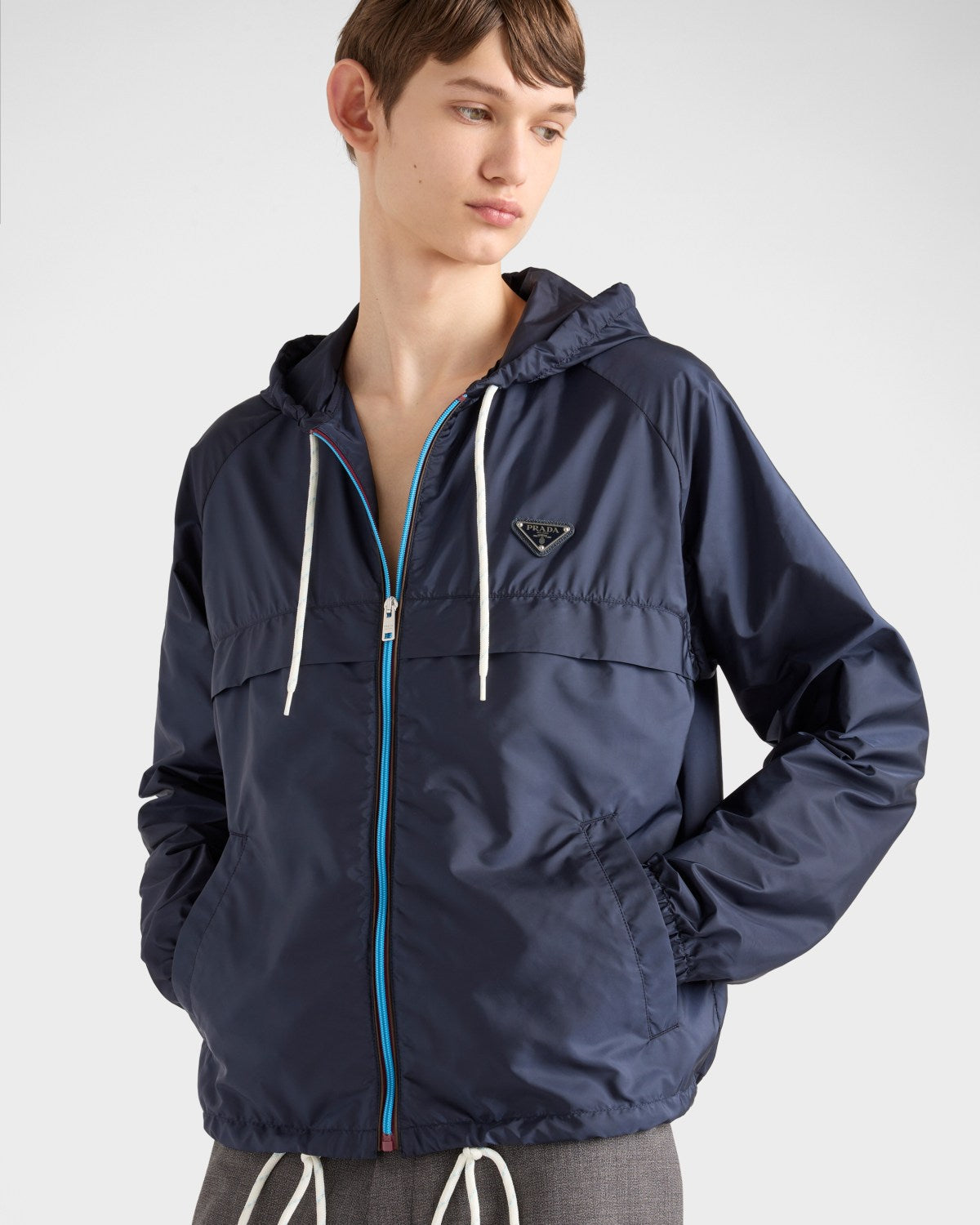 Prada Men's Spring/Summer Casual Fashion Zipper Hooded Elastic Waist Short Sports Jacket Recycled Nylon Short Jacket #78354