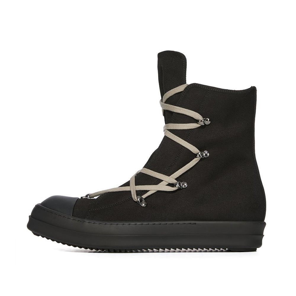 Rick Owens Men's Autumn And Winter Pentagram Round Toe Zipper Solid Color High Top Canvas Shoes Casual Shoes Ngvp #1535