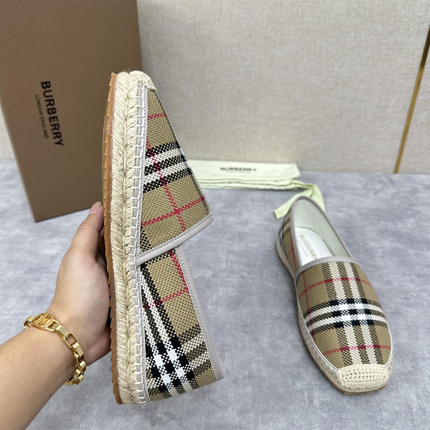 Burberry Men's Spring Summer Check Print Mews Cotton Woven Loafers Shoes #76884