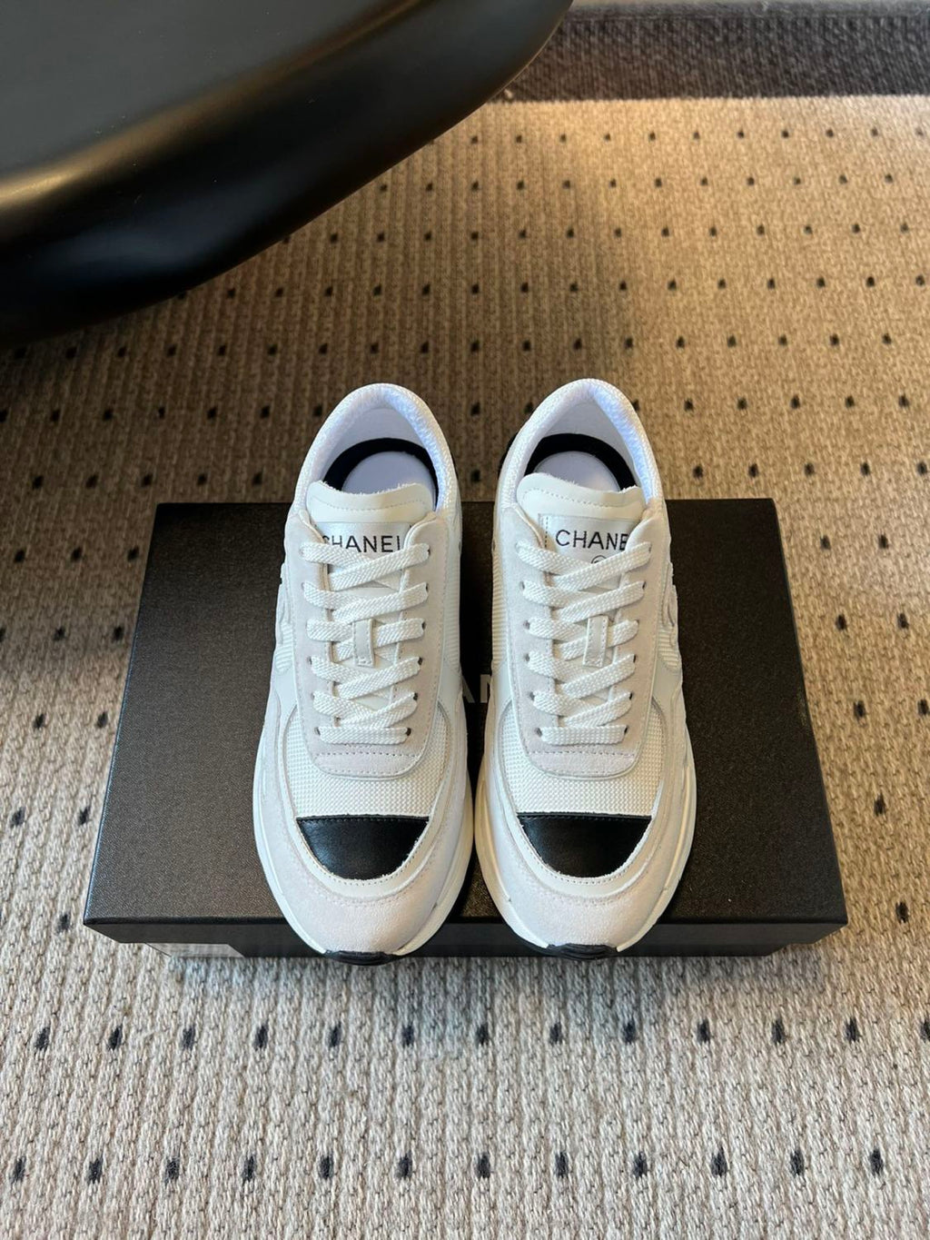 Chanel Women's Spring/fall Fashion Casual Round Toe Lace Up Chunky Heel Low Top Leather And Mesh Blend Sneakers Shoes #79316