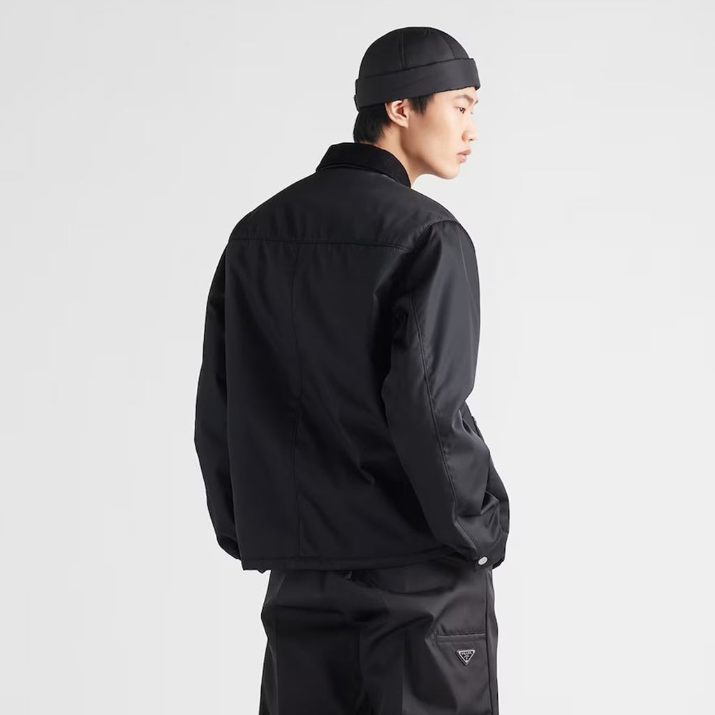 Prada Men's Spring and Fall Fashion Black Casual Lapel Multi-Pocket Long Sleeve Re-Nylon Drawstring Jacket #98711