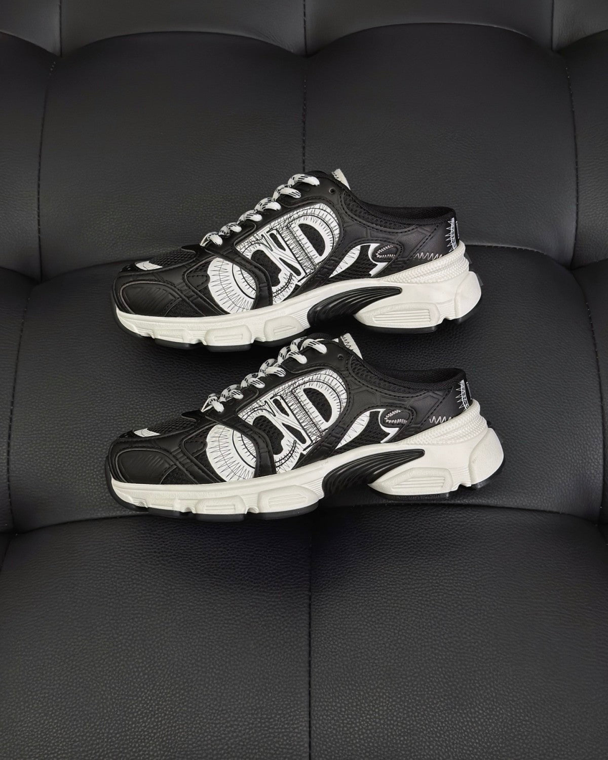 Dior Chrono Men's And Women's Spring And Autumn Color Block Round Toe Lace-up Slip-on Shoes. Made Of Mesh Fabric With Low-top Design Shoes #78134
