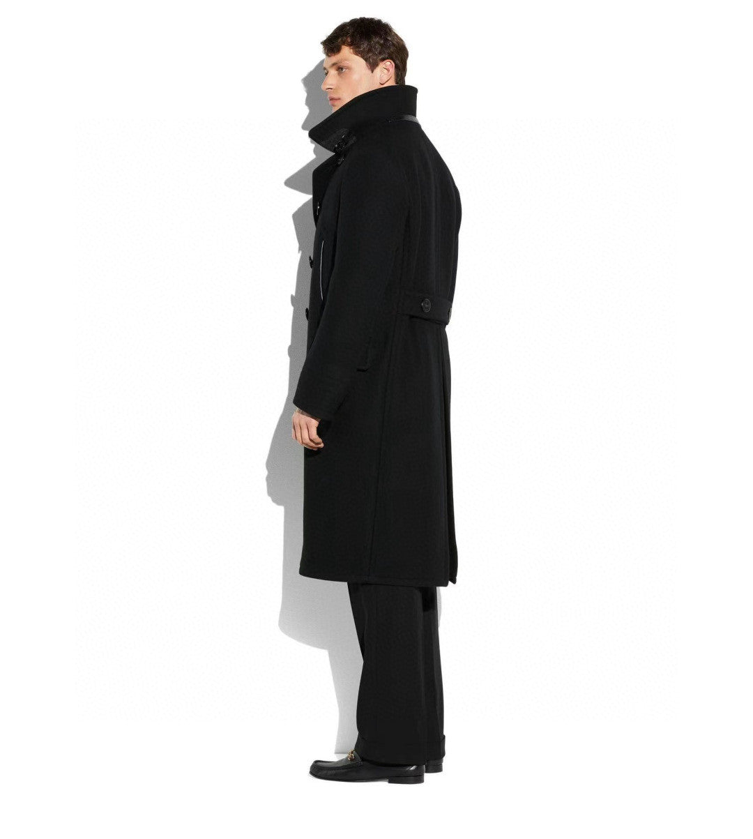 Tom Ford Men's Autumn And Winter Handmade Wool Collar Coat Fashion Trend Double-breasted Long Coat Warm Casual Temperament  #81252