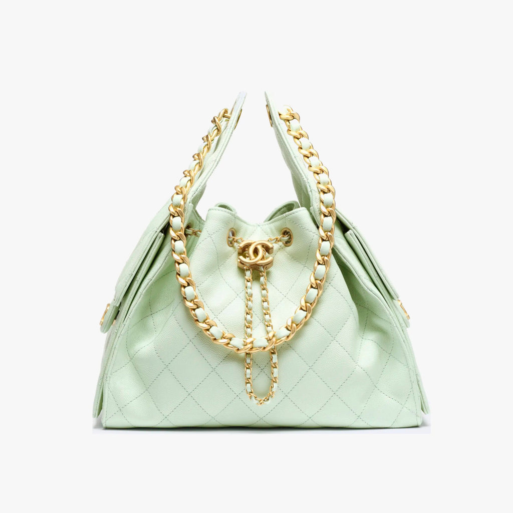 Chanel Women's Classic Double C Logo Solid Color Cowhide & Leather Tote Shoulder Bag Bags #77512
