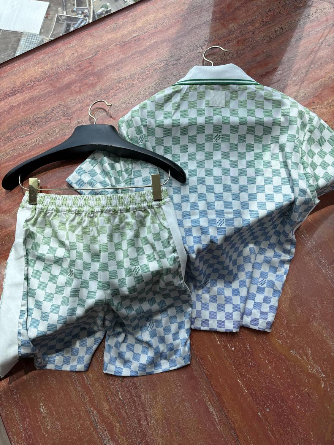 Louis Vuitton Men's Summer Colourful Letter Print Single Breasted Short Sleeve Shirt Casual Shorts Suit Set #76632