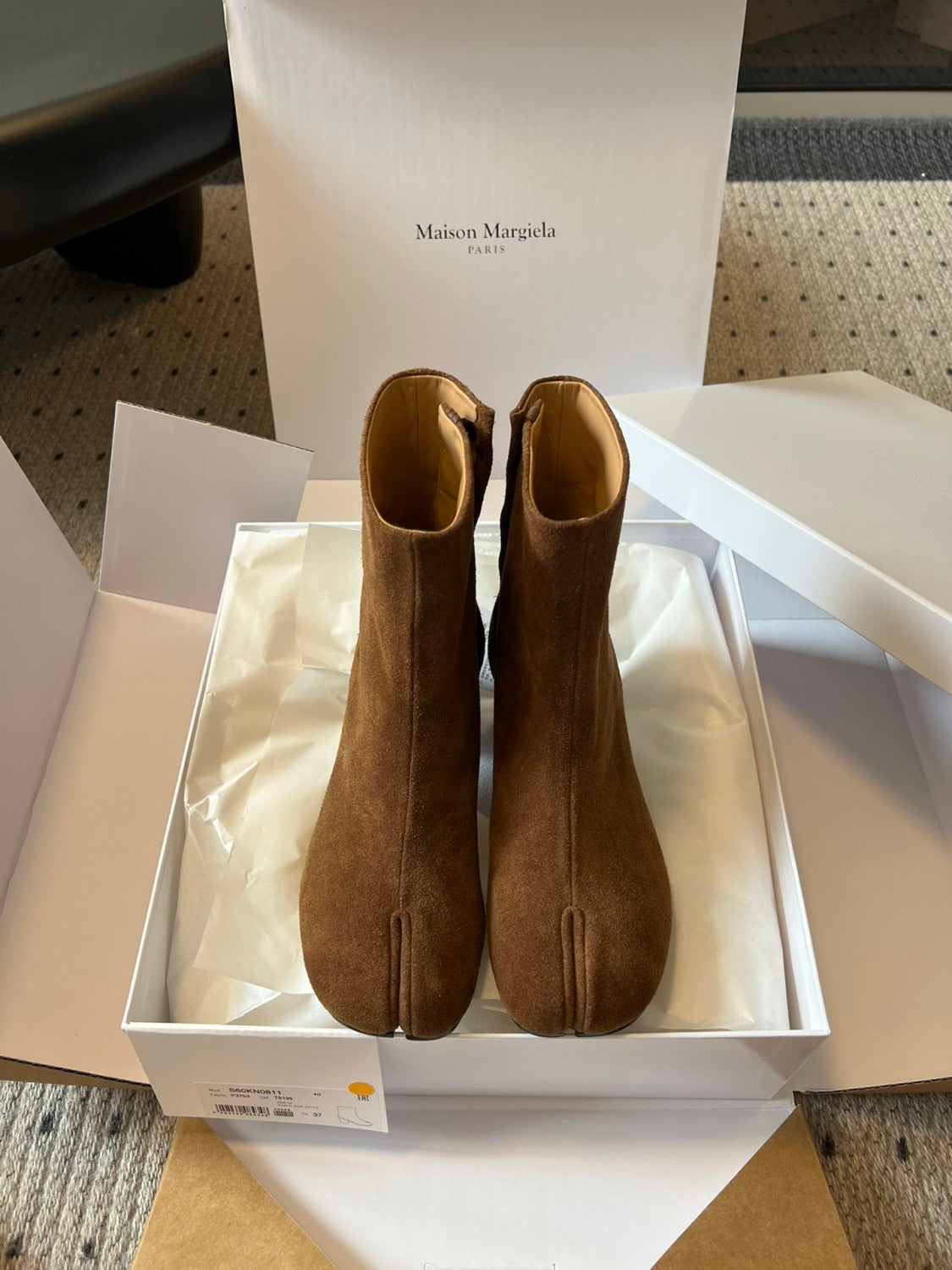 Maison Margiela Women's Fall/Winter Casual Fashion Round Toe Leather Solid Color Chunky Heel Split Toe Ankle Boots Shoes #78645