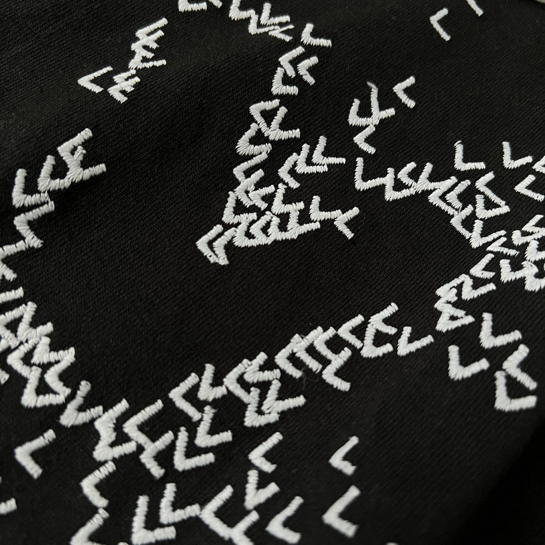 Louis Vuitton Black Embroidered Loose Fitting Short Sleeved T-shirt #21553