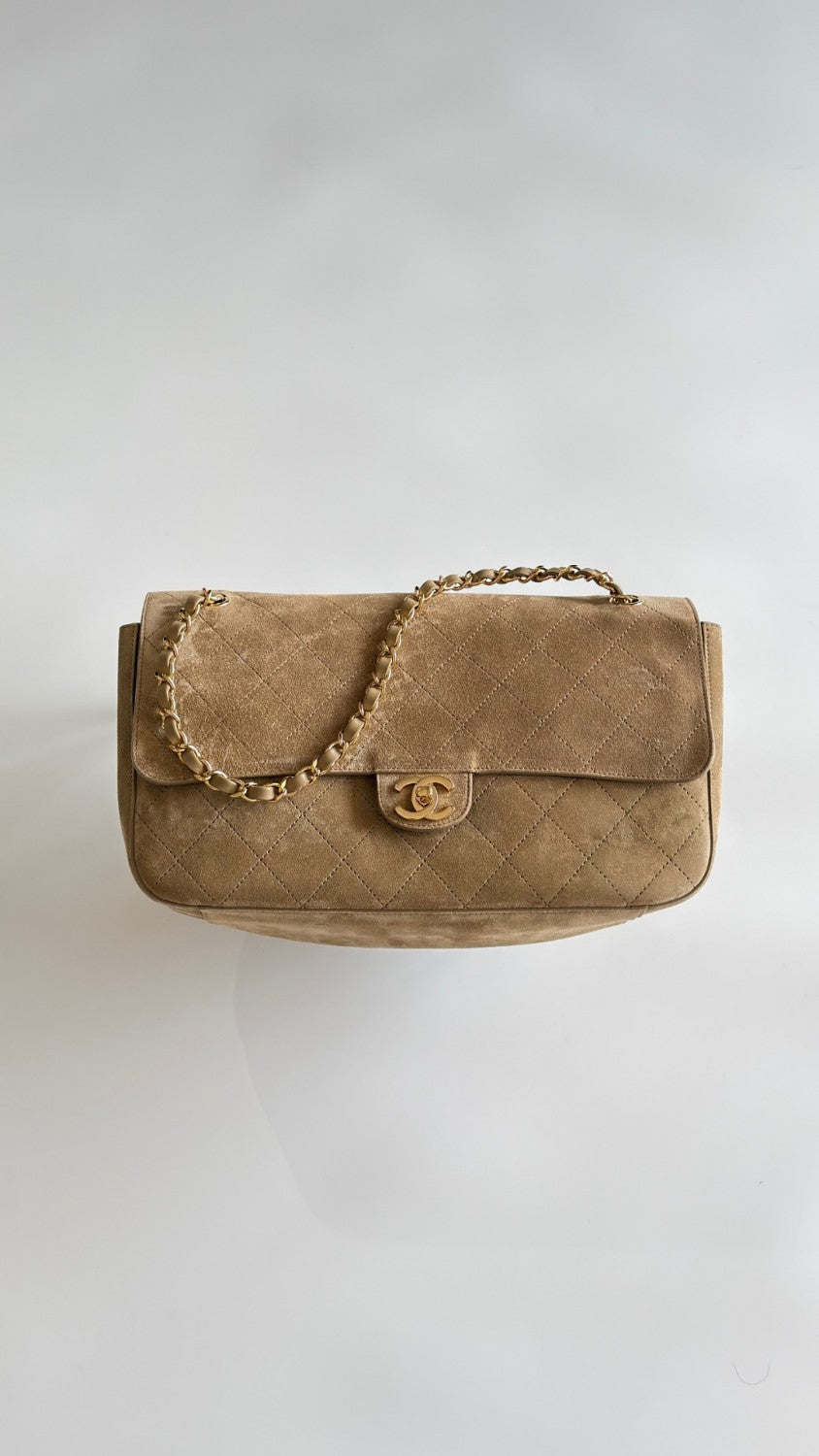 Chanel 2026 Spring/summer Maxi Clutch Bag Brown Suede With Metal Chain Stylish And Elegant Handbag  Bags #196600