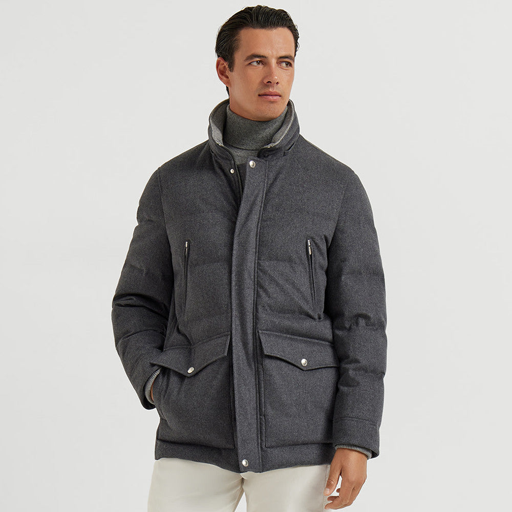 Brunello Cucinelli Men's Wool Down Jacket Gray #334783