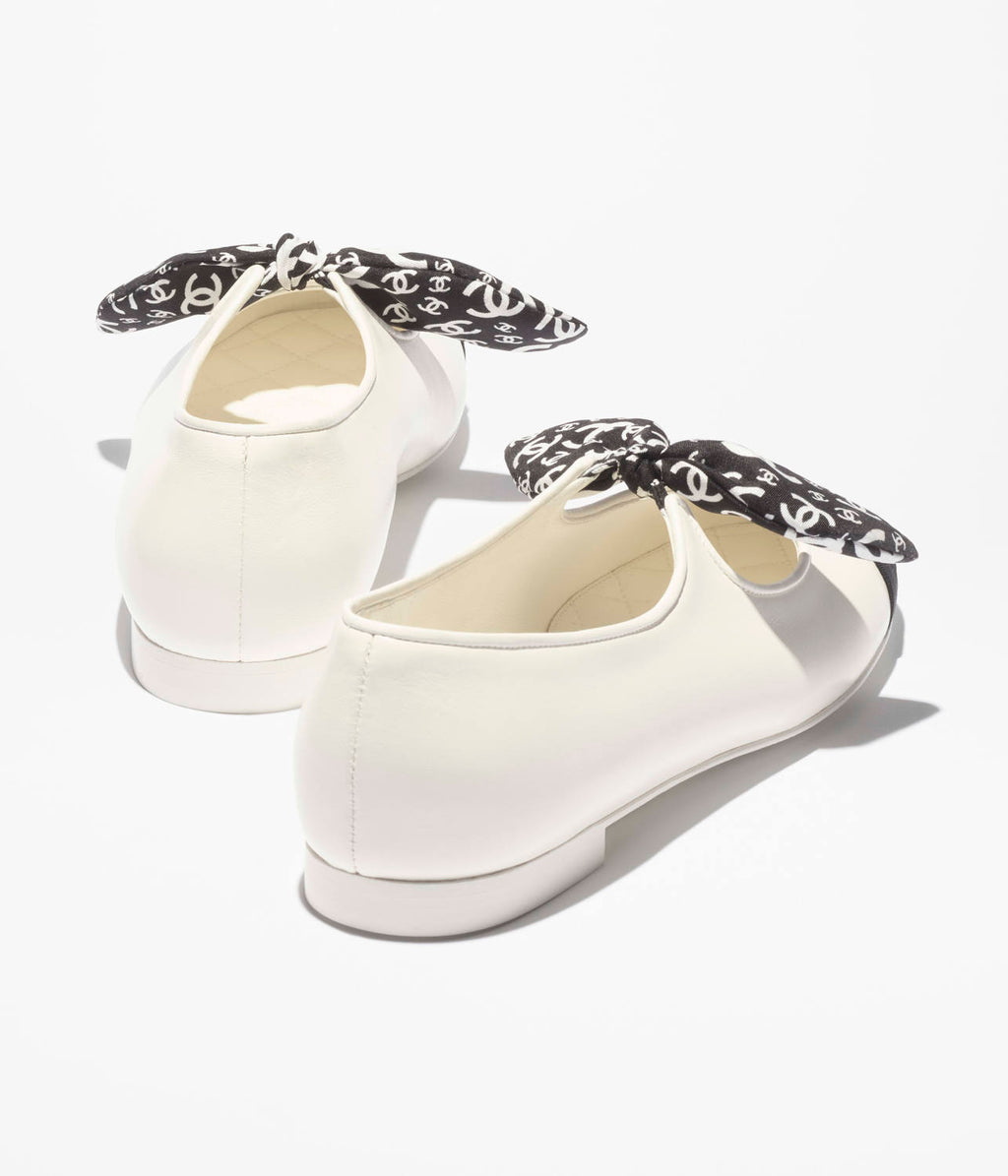 Chanel Mary Janes Lambskin Silk Grosgrain White Black #334248