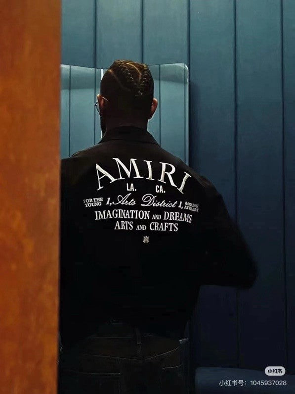 AMIRI Men's Arts District Jacket Spring/Fall Logo Embroidered Collar Zip-Up Solid Color Long Sleeve Outerwear #81542