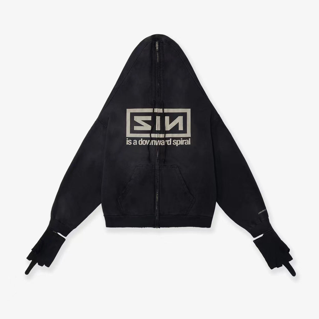 GRAILZ Men's Spring And Autumn 2-in-1 Gloves with Shoulder Zipper Letter Print Hoodie Sweatshirt Long Sleeve Jacket Ngvp #1858