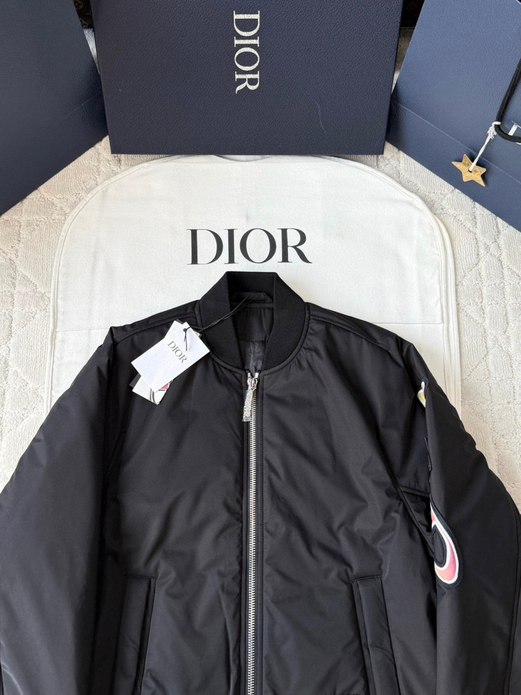 Dior And Lewis Hamilton Men's Spring/Autumn Fashion Casual Ribbed Collar Two Way Zipper Side Pocket Long Sleeve Pilot Baseball Jacket Short Jacket #78334