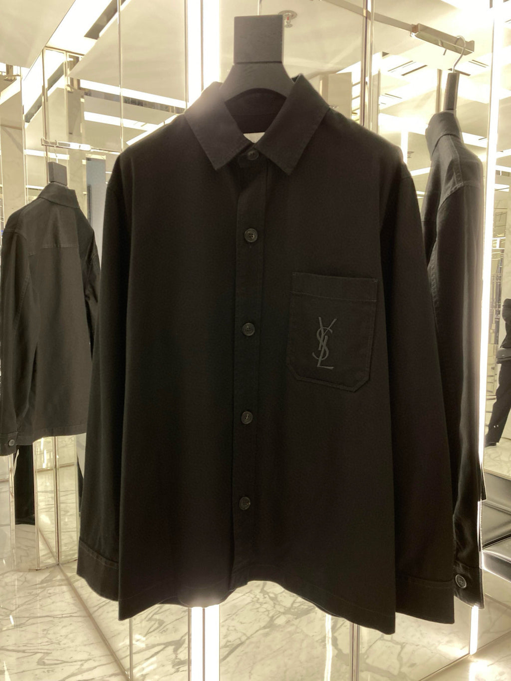 SAINT LAURENT  LE CASSANDR Men's Spring/Fall Fashion Casual Solid-Color Long-Staple Combed Cotton Collared Single-Breasted Long-Sleeve Embroidered Logo Shirt Jacket #78998