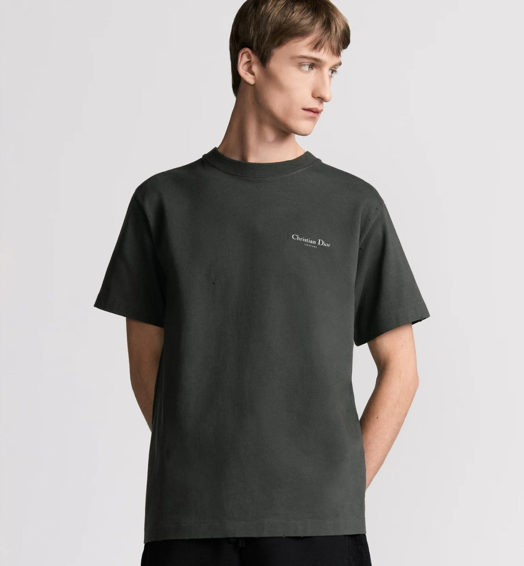Dior Men's Summer Solid Color Floral Pattern Letter Print Round Neck Cotton Short Sleeve T-Shirt #76577